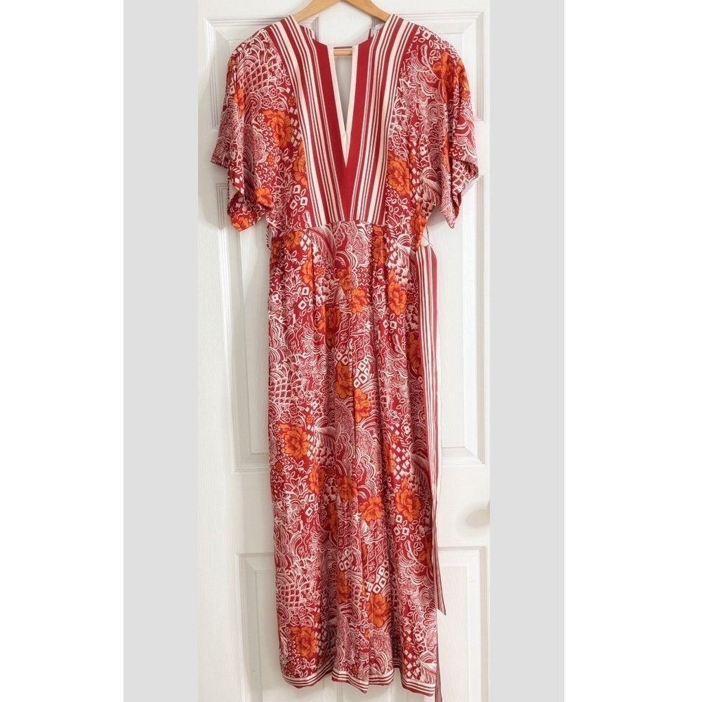 Elie Tahari Jumpsuit Silk Occasion Jumpsuit Botanical All Over Print V-Neck Belt - Picture 2 of 16